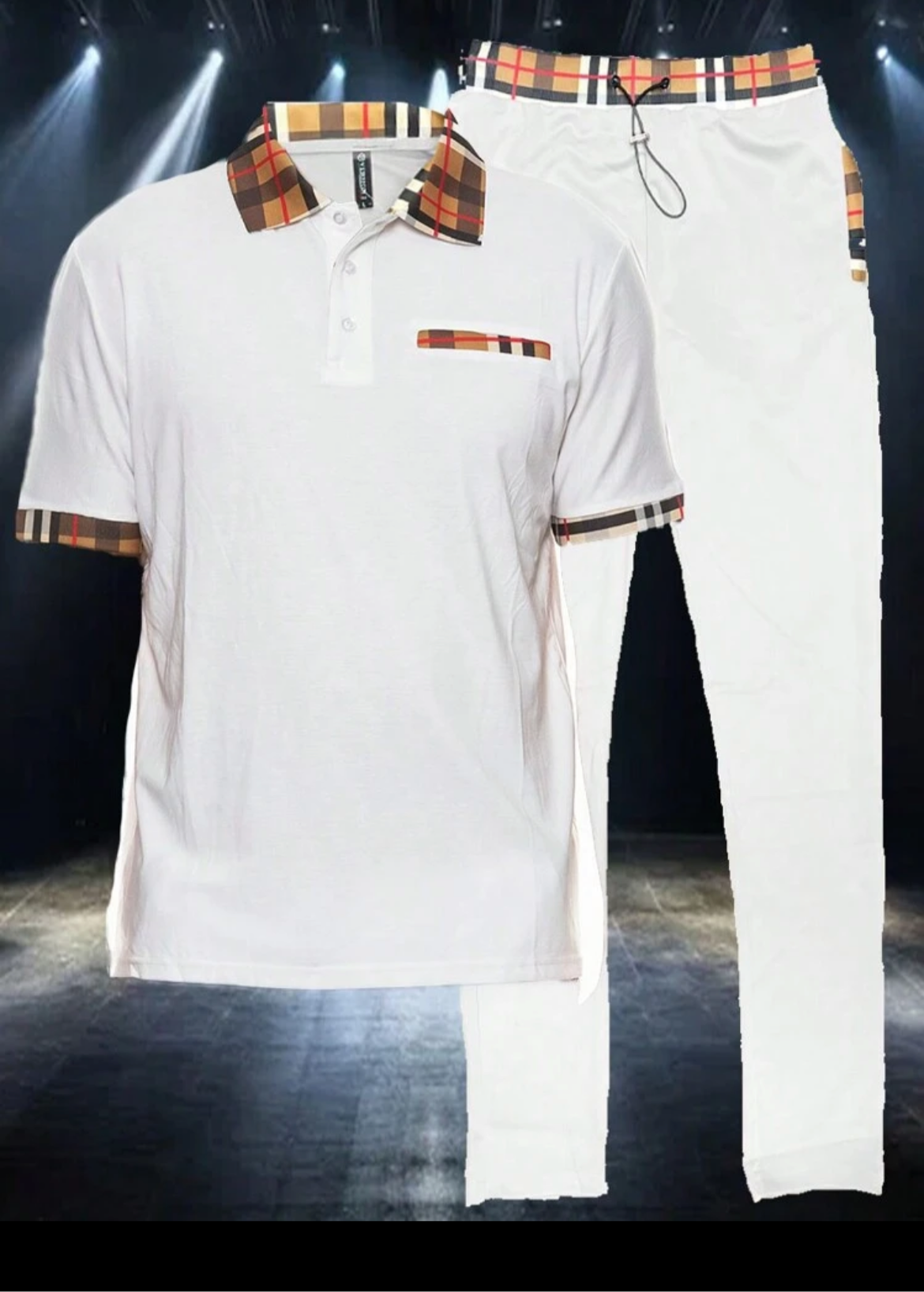 Men Solid Color Collard Jogger Set