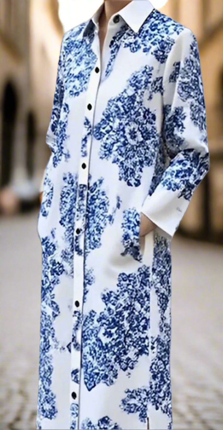Women Long Sleeve Button Down Printed
Maxi Dresses Shirt Dress