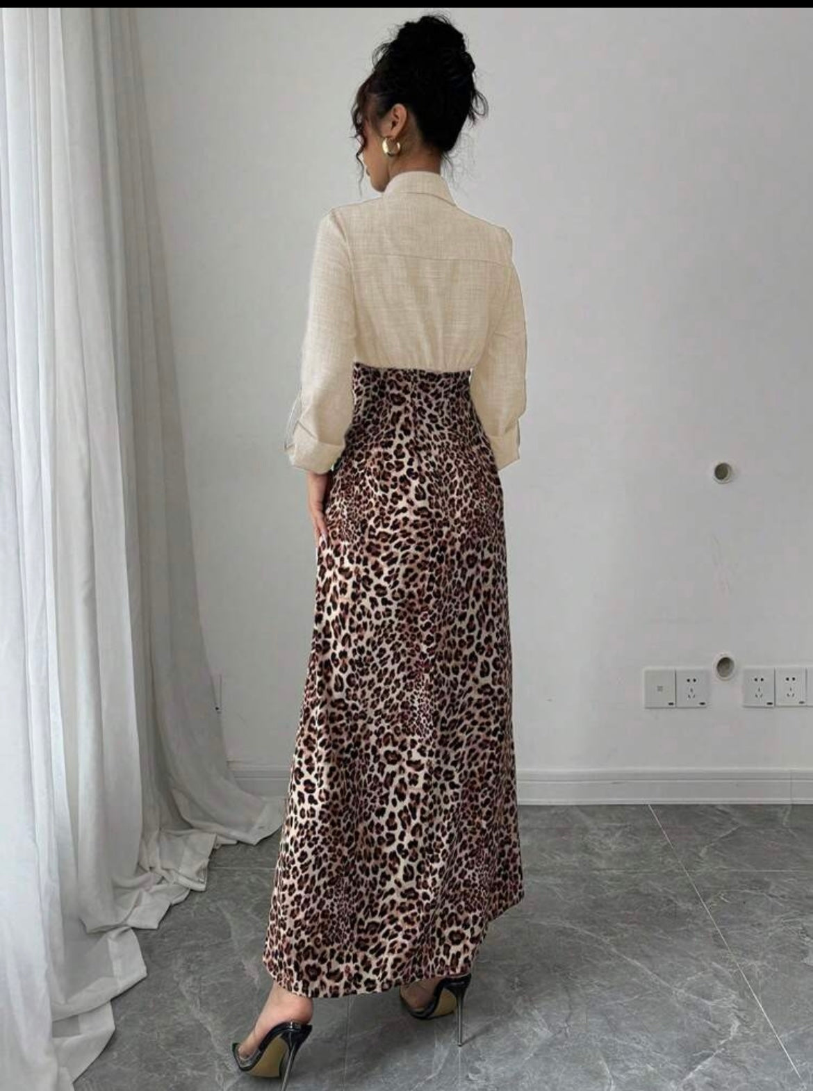 Women Jean Cheetah LongSleeve  Maxi Dress