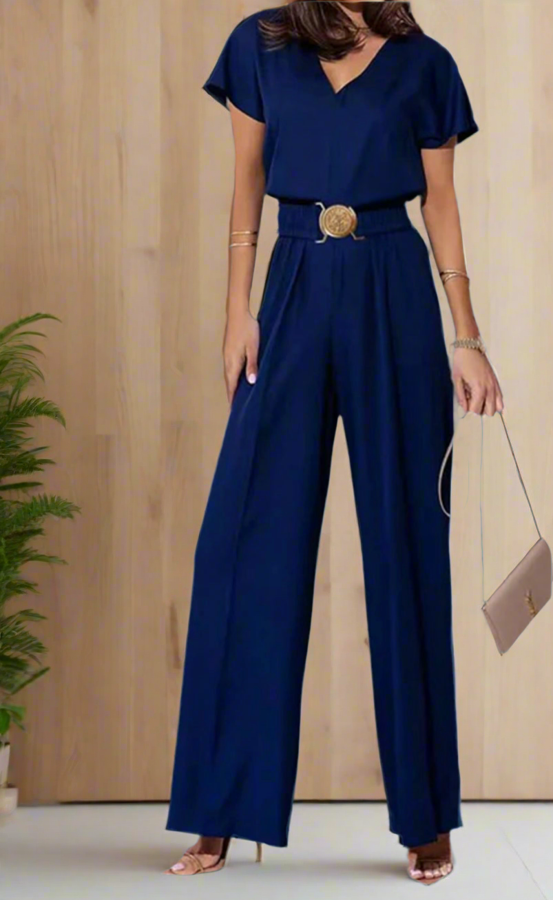 Women High Waisted Loose Belted Pleated V-Neck
Jumpsuits