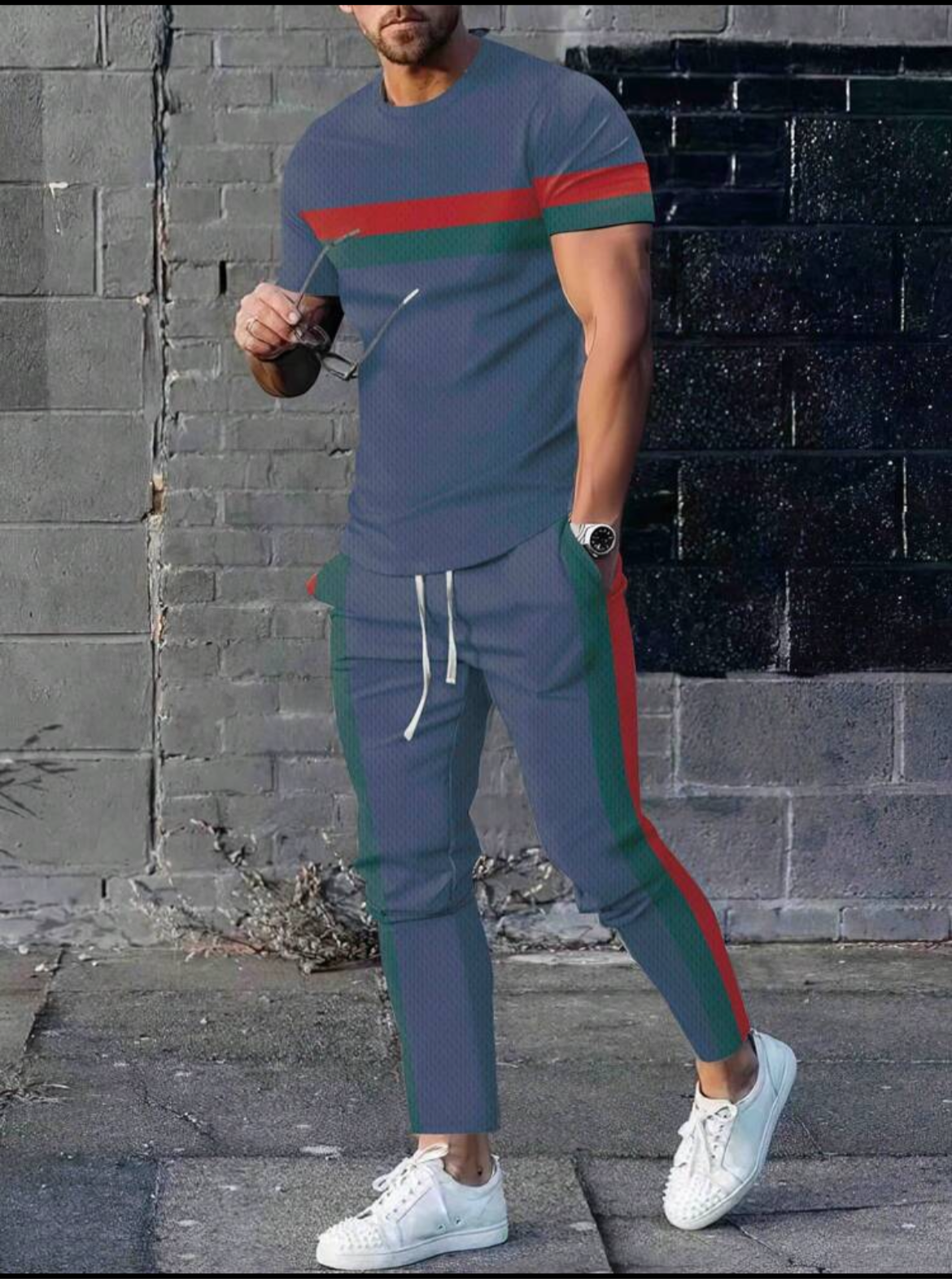 Men Stripe Jogger Set