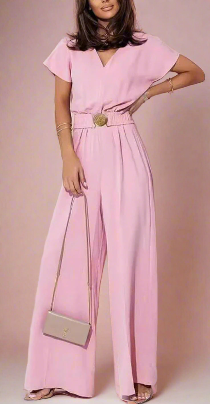 Women High Waisted Loose Belted Pleated V-Neck
Jumpsuits