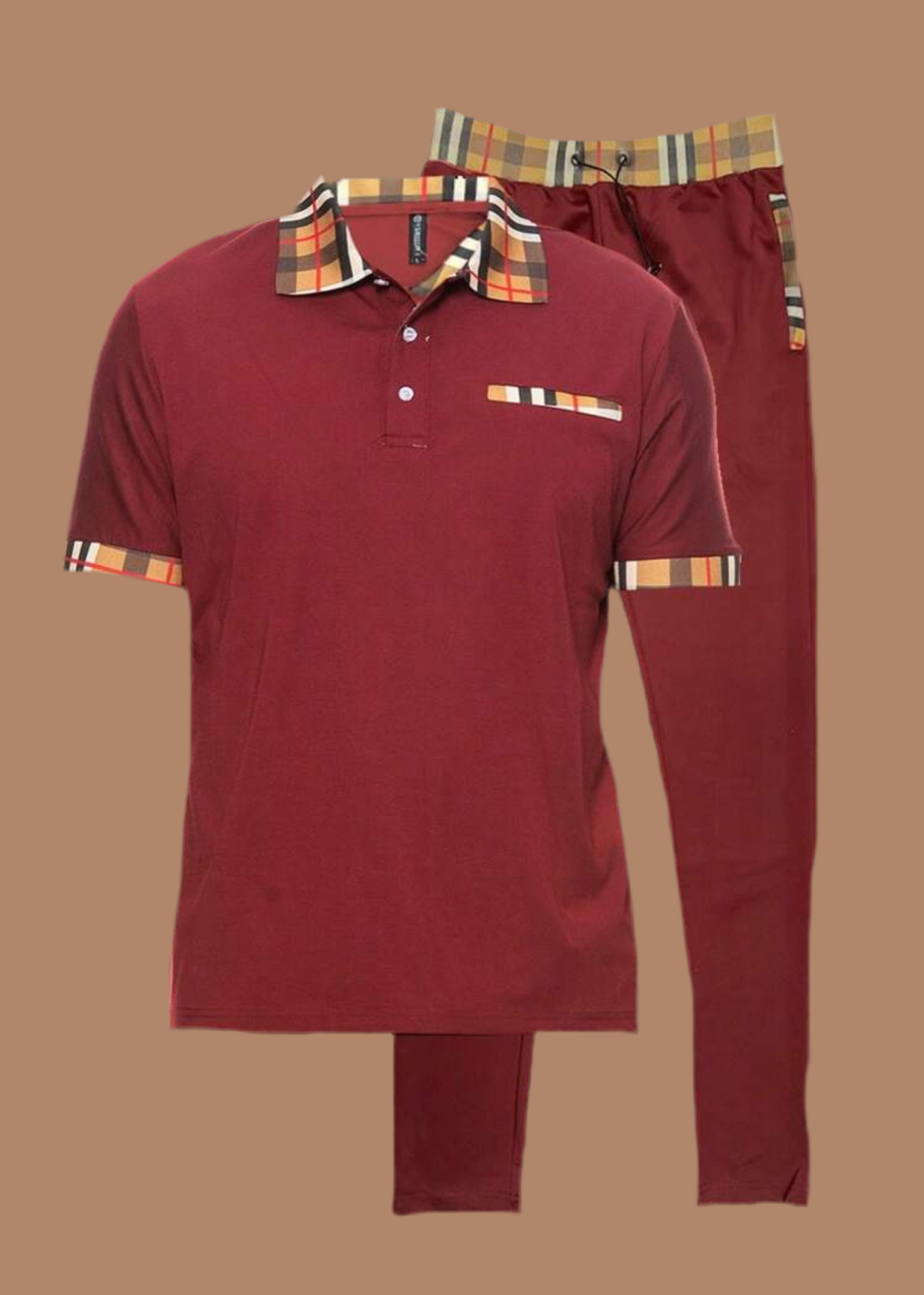 Men Solid Color Collard Jogger Set