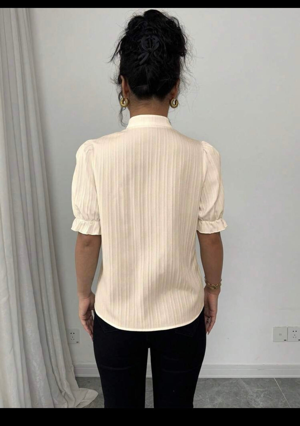 Women Sophisticated  Solid Bow Blouse