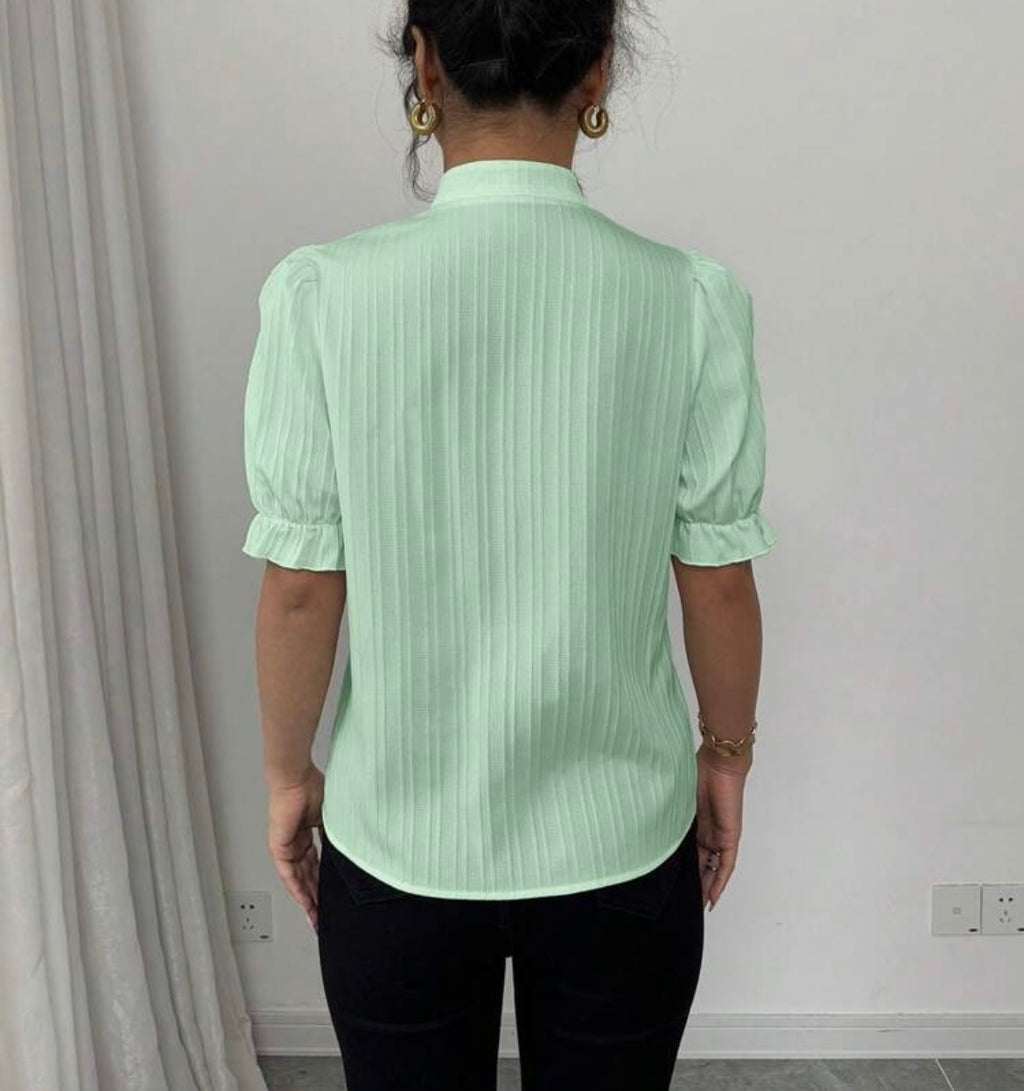 Women Sophisticated  Solid Bow Blouse