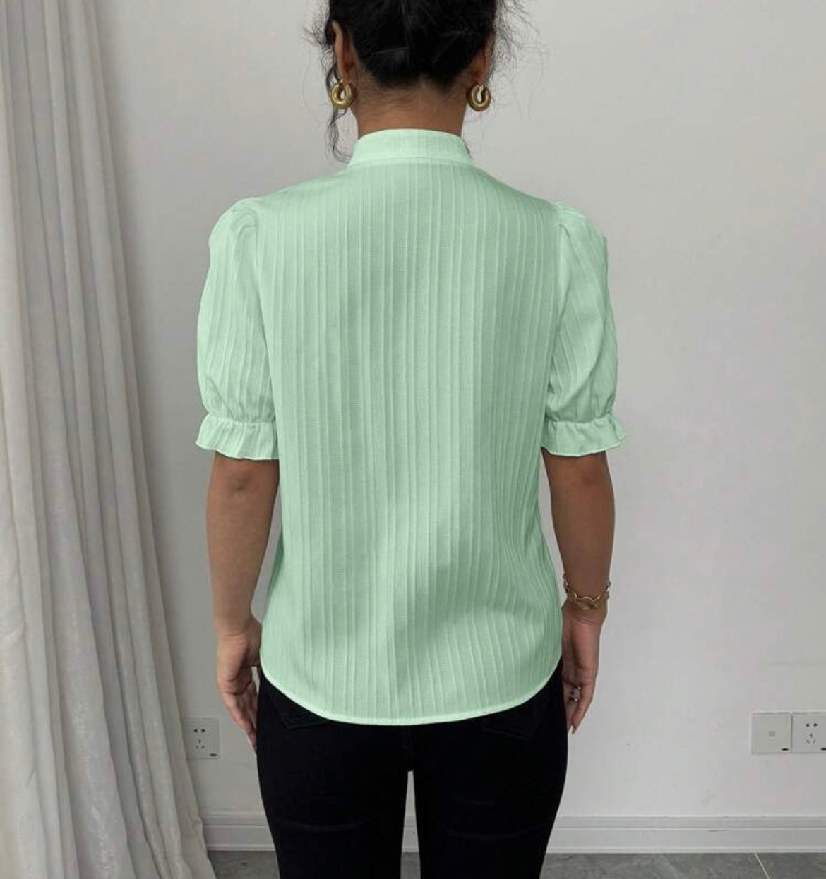 Women Sophisticated  Solid Bow Blouse