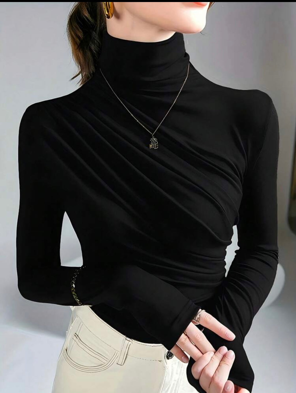 Women Sophisticated Solid Color Turtleneck