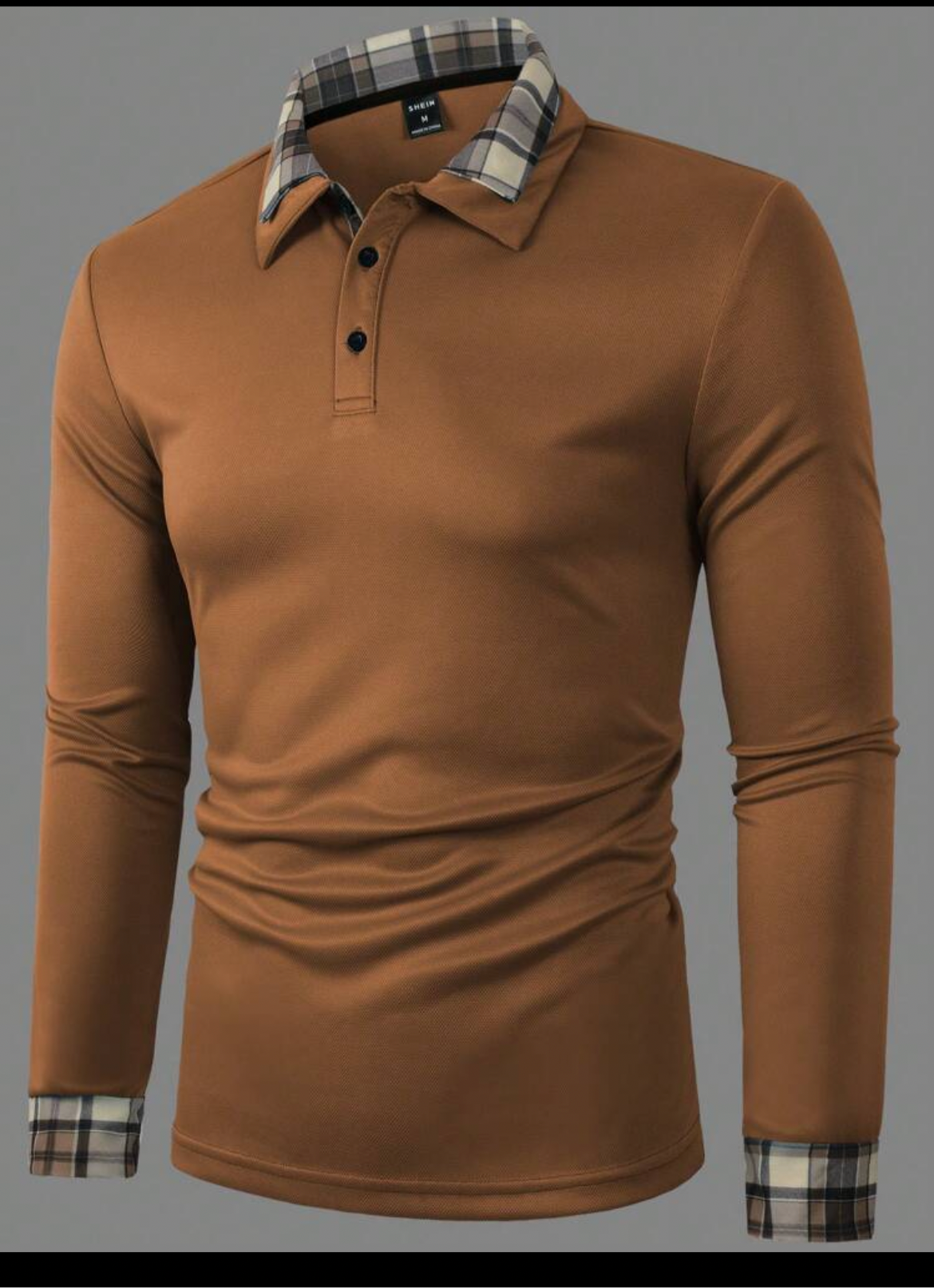 Men Solid Plaid Print Polo Shirt