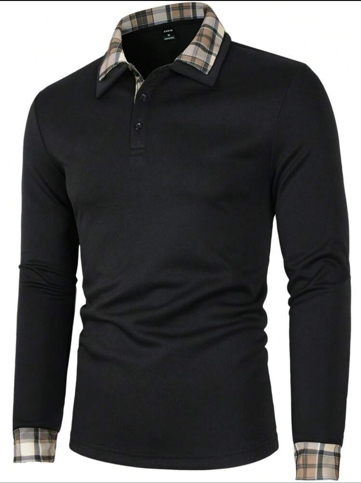 Men Solid Plaid Print Polo Shirt