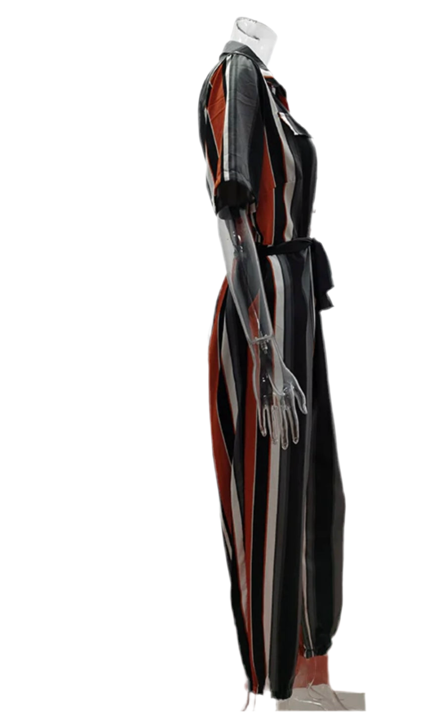 Loose Plus Size Split-Joint Striped Tied Waist
Lapel Jumpsuits