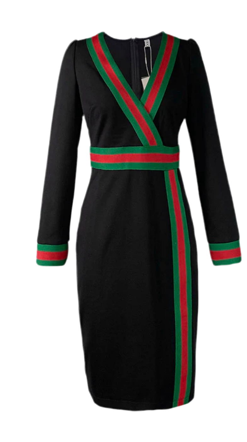 Long Sleeves Striped Deep V-Neck Mini Dresses