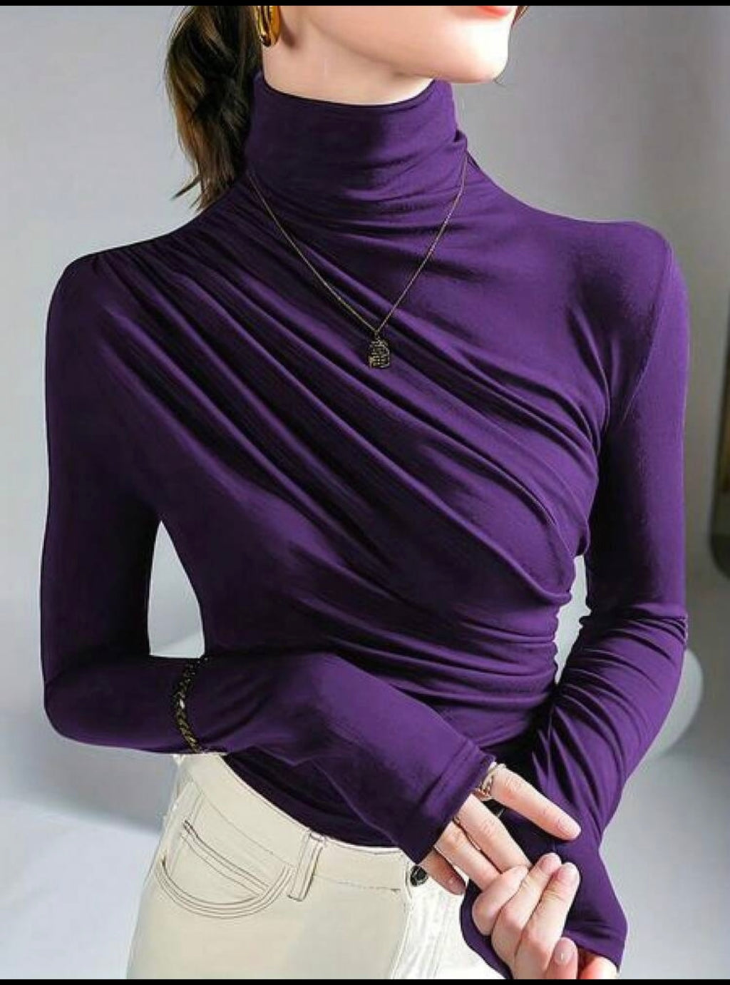 Women Sophisticated Solid Color Turtleneck