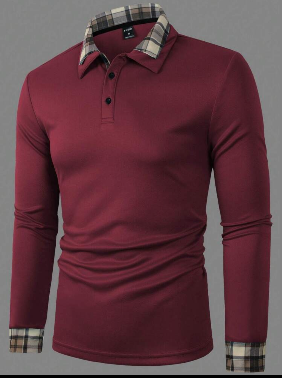 Men Solid Plaid Print Polo Shirt