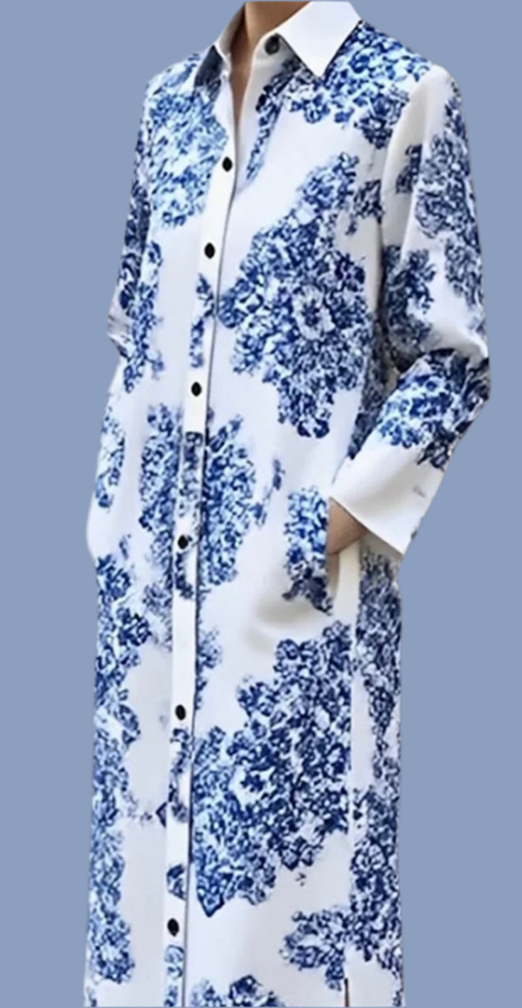 Women Long Sleeve Button Down Printed
Maxi Dresses Shirt Dress