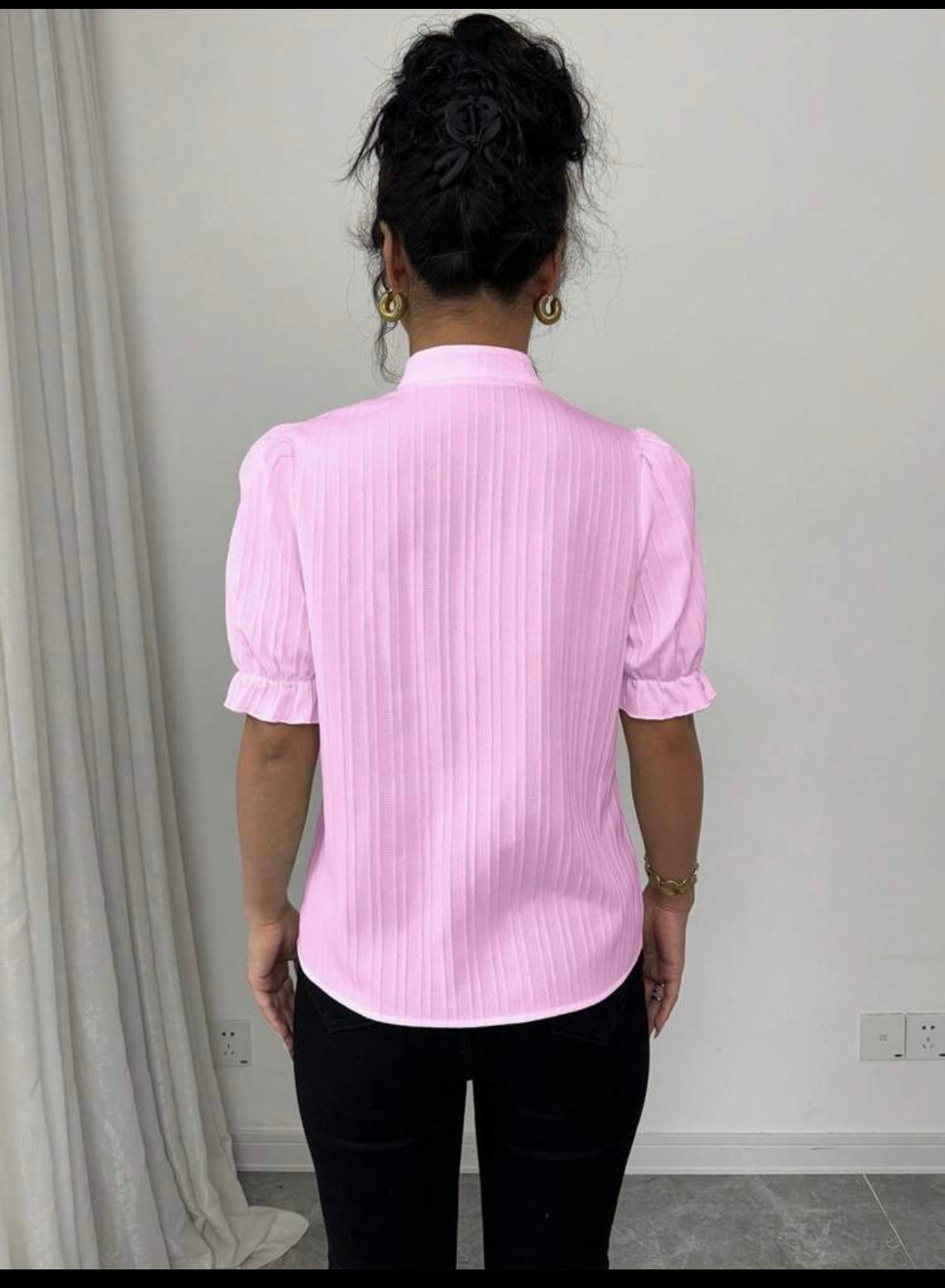 Women Sophisticated  Solid Bow Blouse