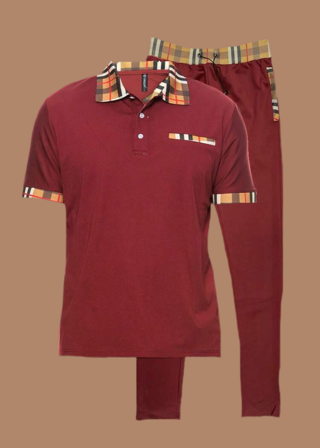 Men Solid Color Collard Jogger Set