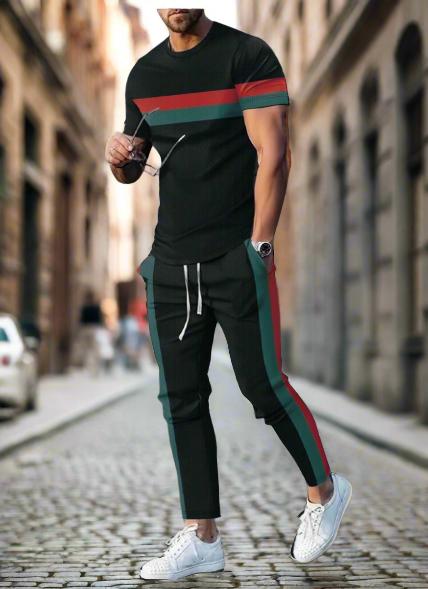Men Stripe Jogger Set