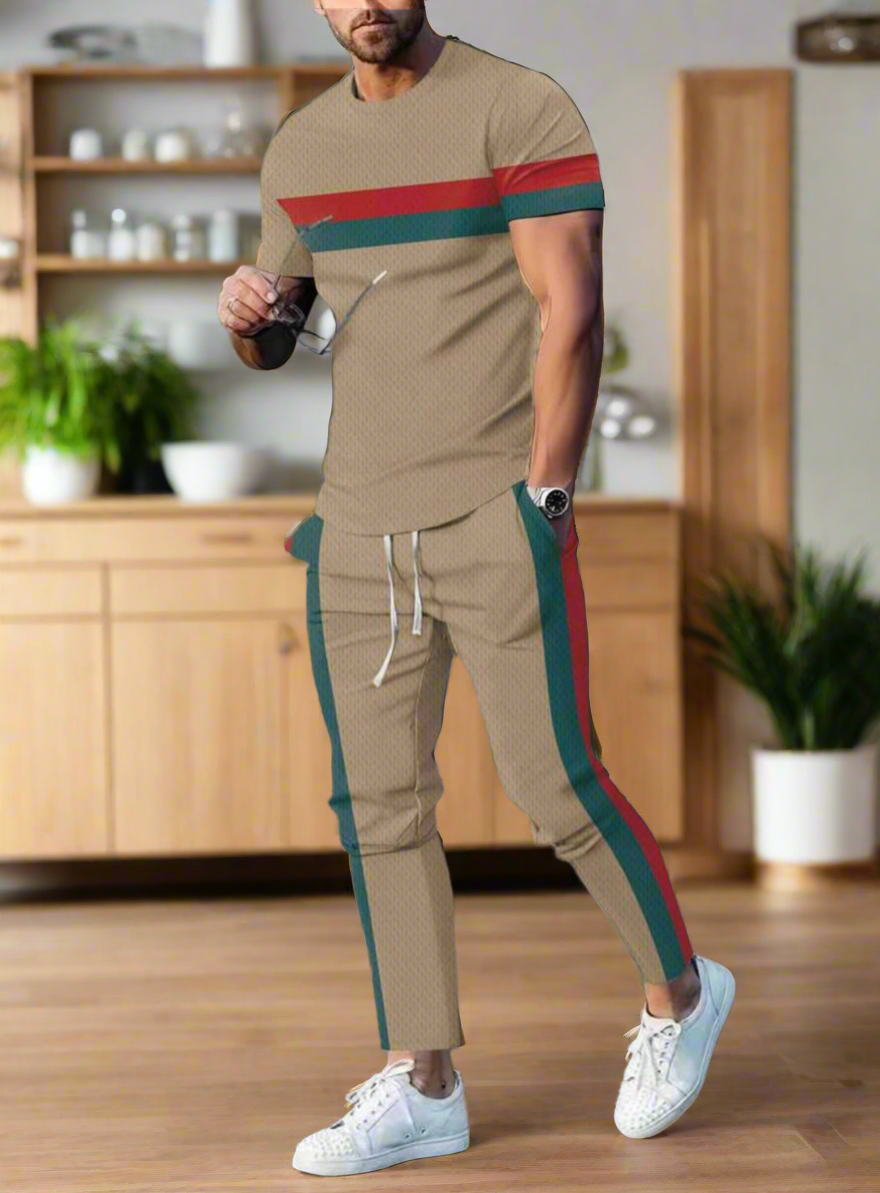 Men Stripe Jogger Set